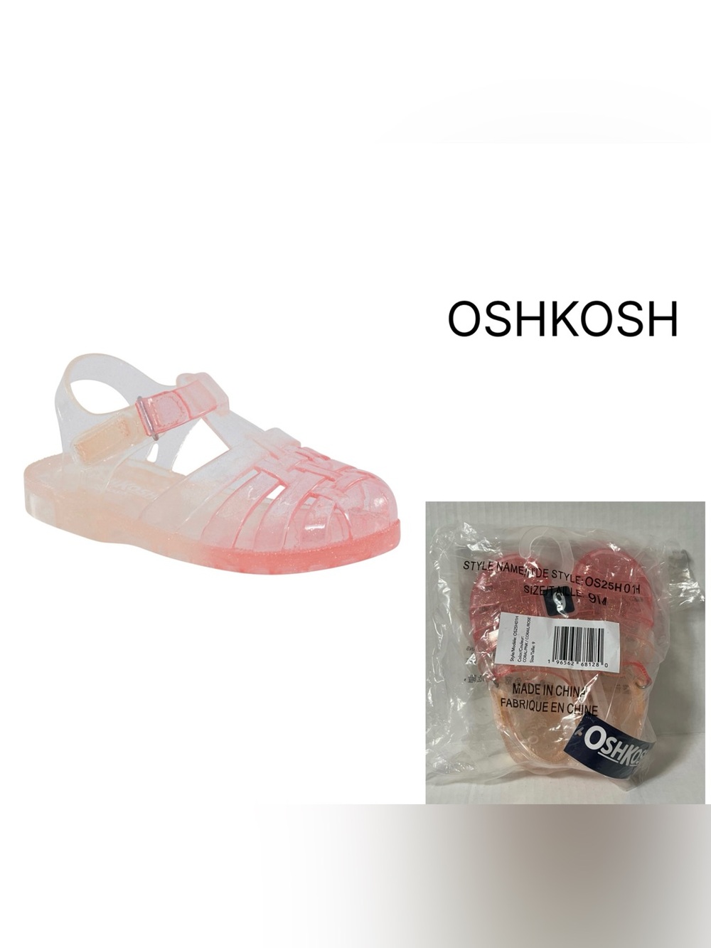 🆕OSHKOSH - 9 - NWT - GIRLS PINK OMBRE SHIMMER SPARKLE JELLY SANDALS / SHOES